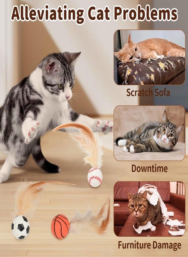 Plexaris Cat Ball, 6PCS Bouncy Ball with Feather for Indoor Cats, Interactive Kitten Toys for Kitten, Small Dog Toy Balls, Pet Toys with Basketball, Baseball, Badminton Designs - Image 3